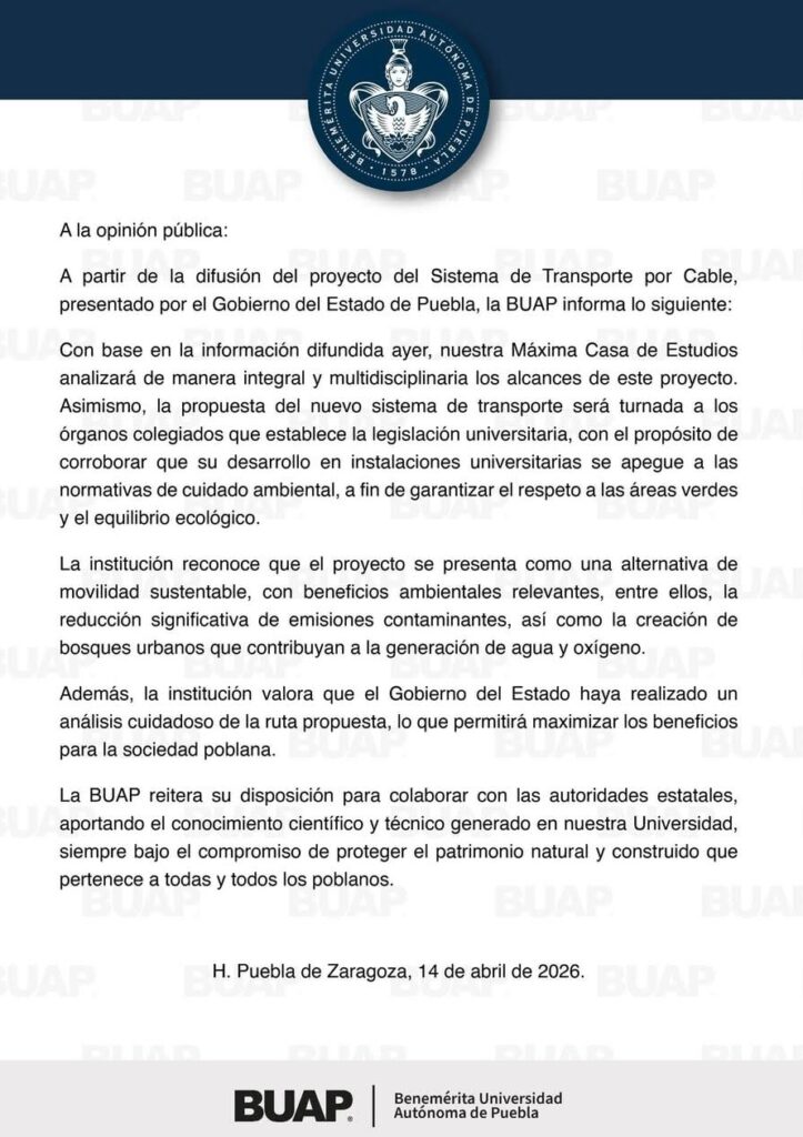 BUAP analizará proyecto de Cablebús