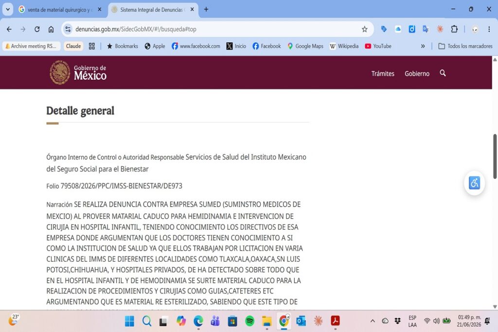Denuncia medicamentos caducos Sumed
