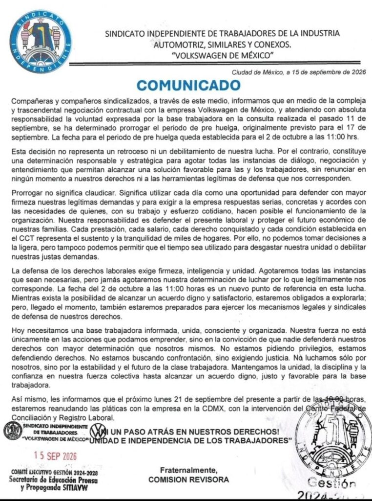 SITIAVW prórroga prehuelga 2 de octubre